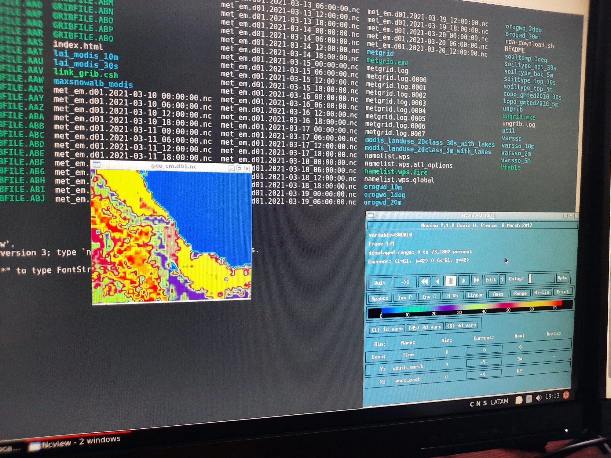 Temperature map output with Ncview